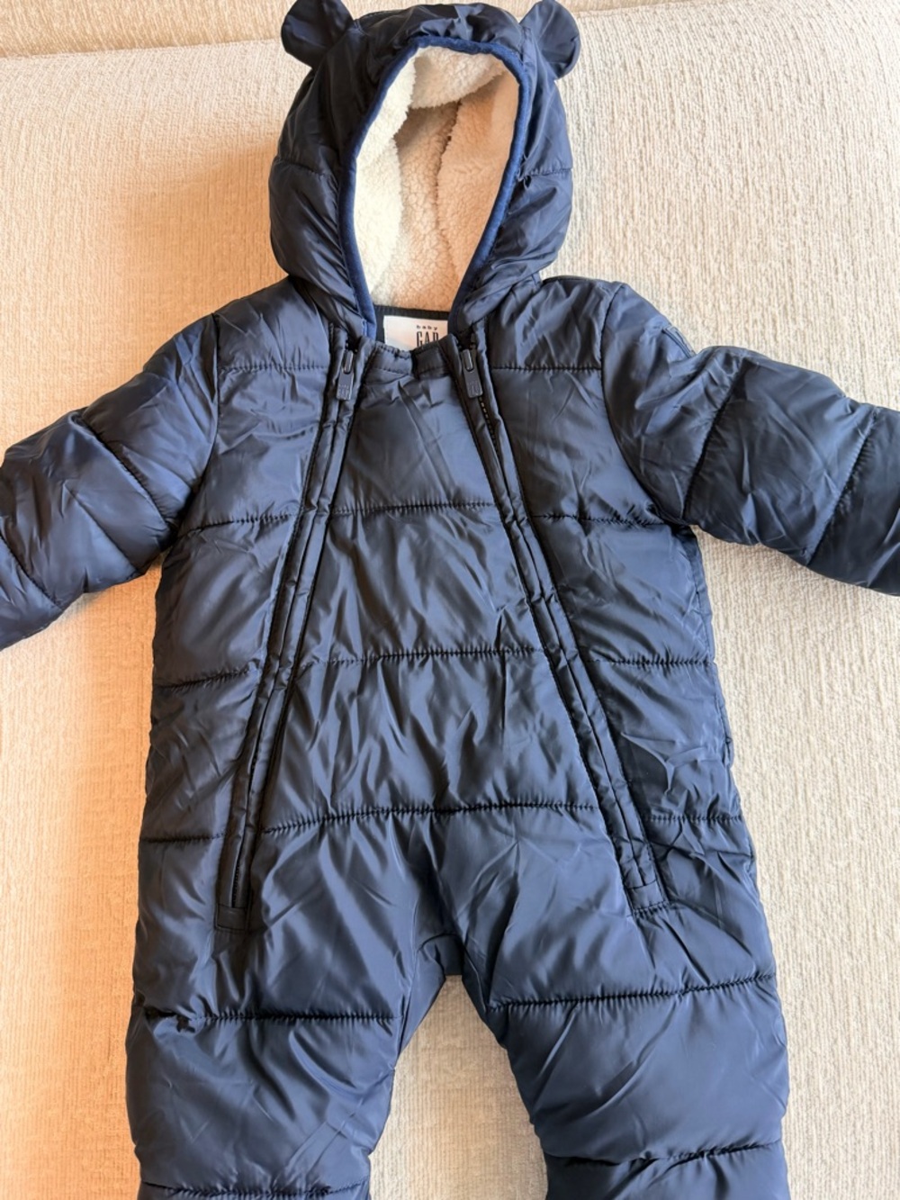 GAP navy puffer one-piece snowsuit with hood